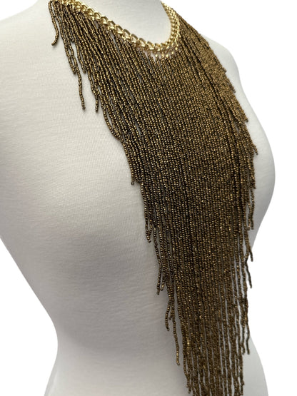 Extra Long Bohemian Gold Beaded Tassels Pendant Necklace - Fatisha Boutique