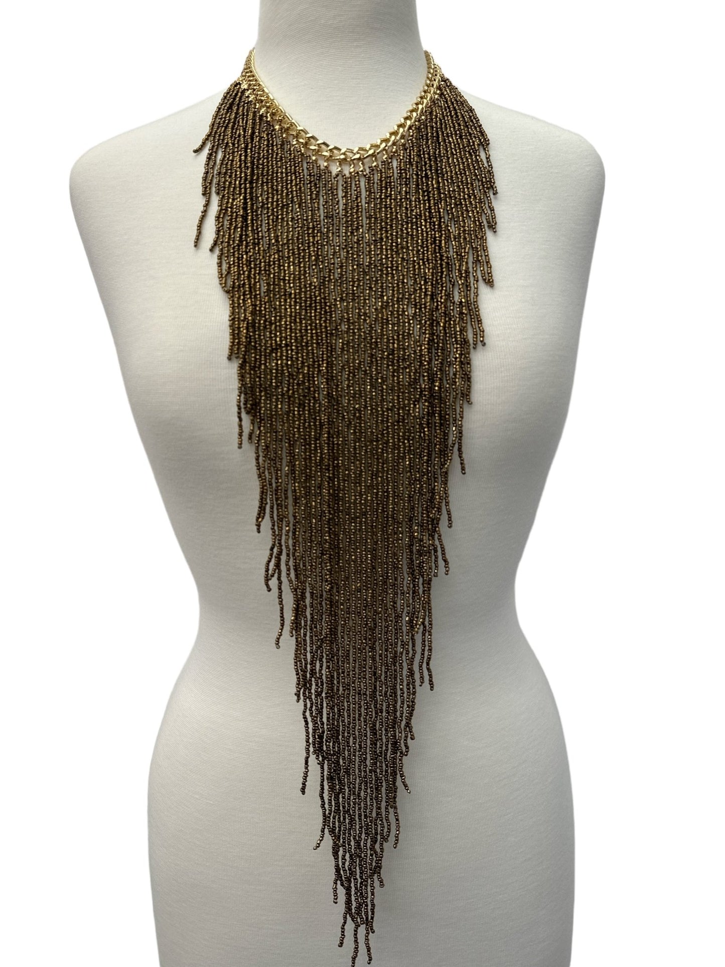 Extra Long Bohemian Gold Beaded Tassels Pendant Necklace - Fatisha Boutique
