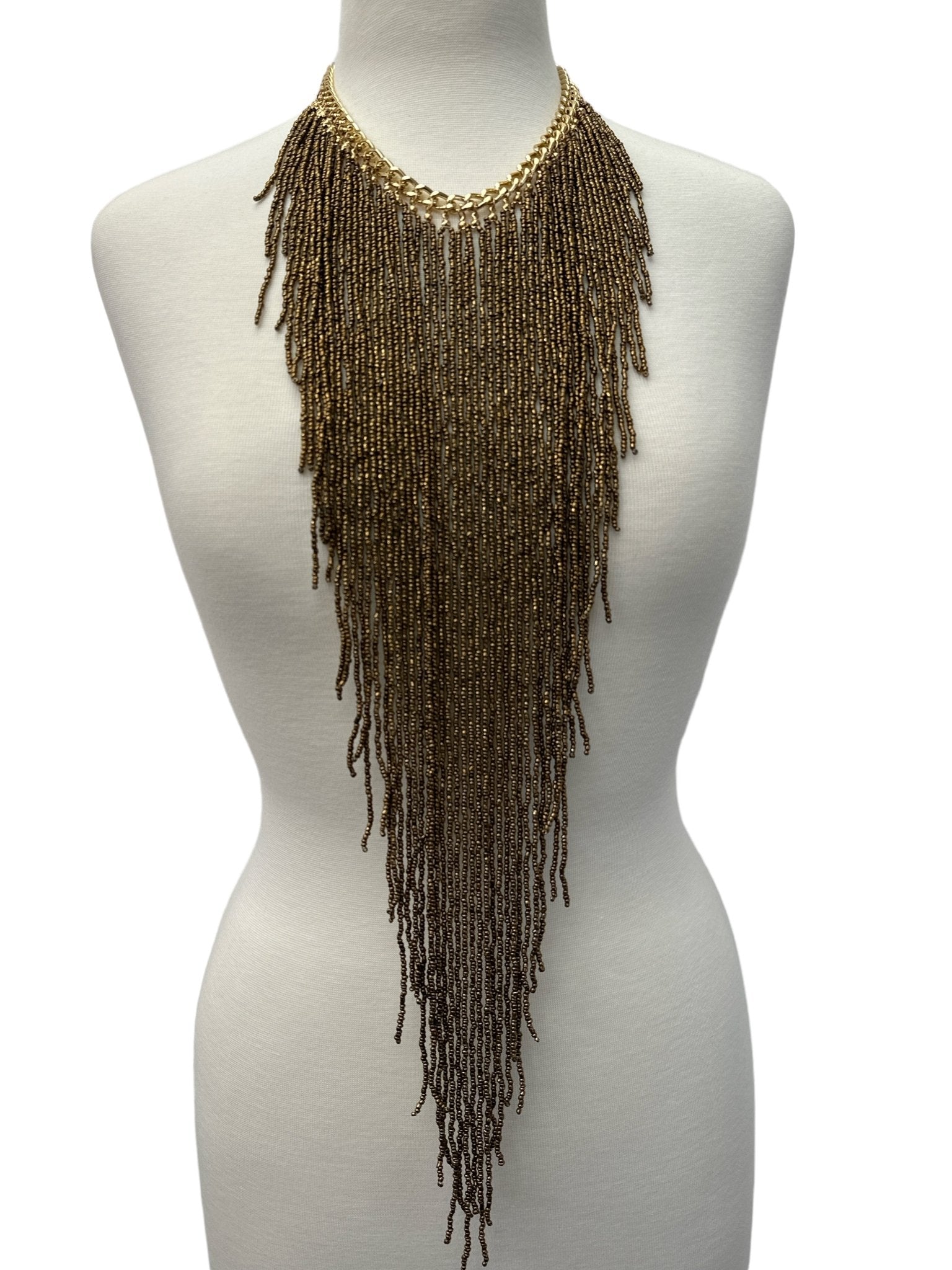 Extra Long Bohemian Gold Beaded Tassels Pendant Necklace - Fatisha Boutique