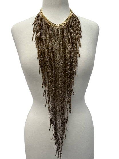 Extra Long Bohemian Gold Beaded Tassels Pendant Necklace - Fatisha Boutique