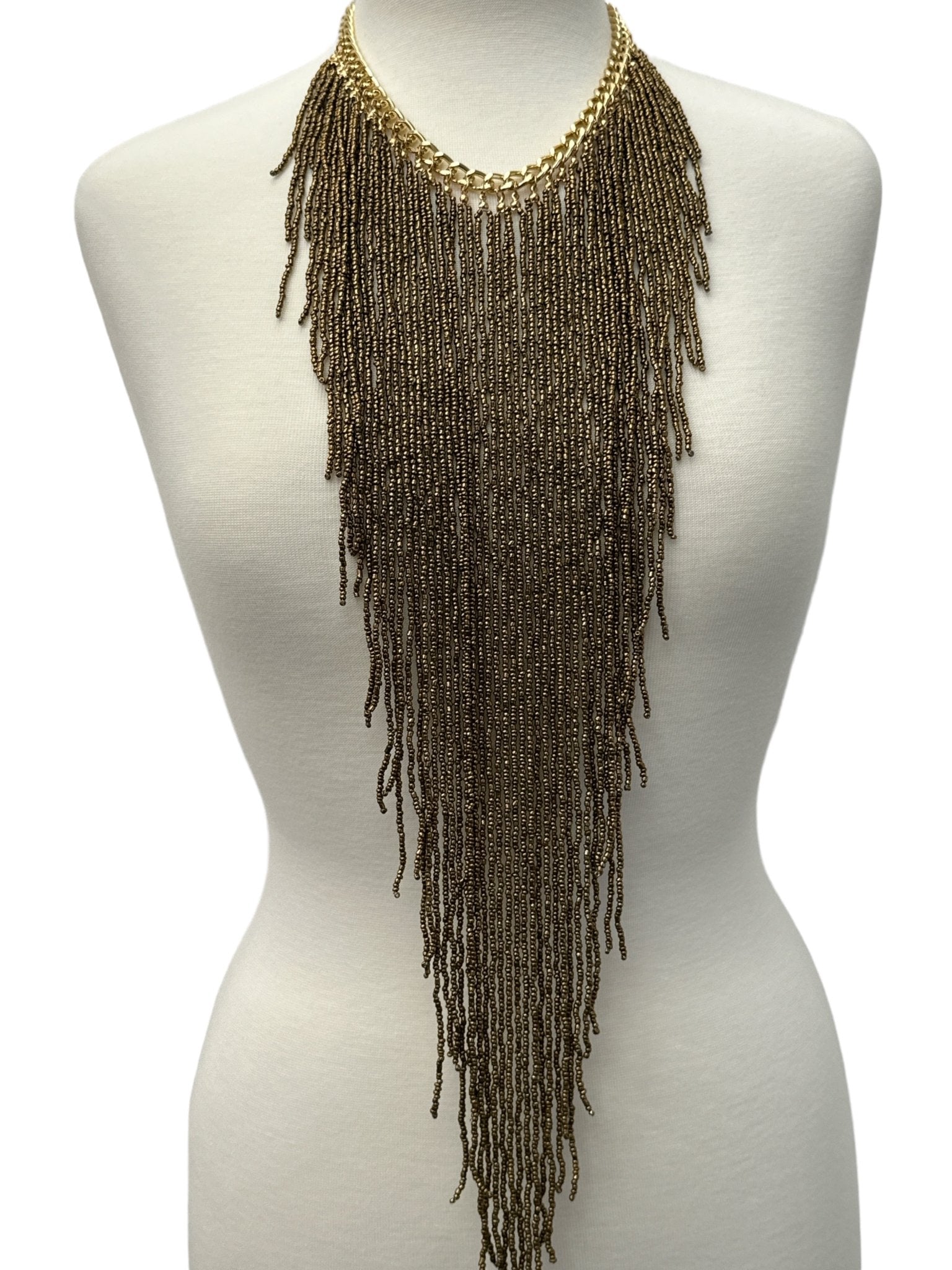 Extra Long Bohemian Gold Beaded Tassels Pendant Necklace - Fatisha Boutique