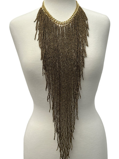 Extra Long Bohemian Gold Beaded Tassels Pendant Necklace - Fatisha Boutique
