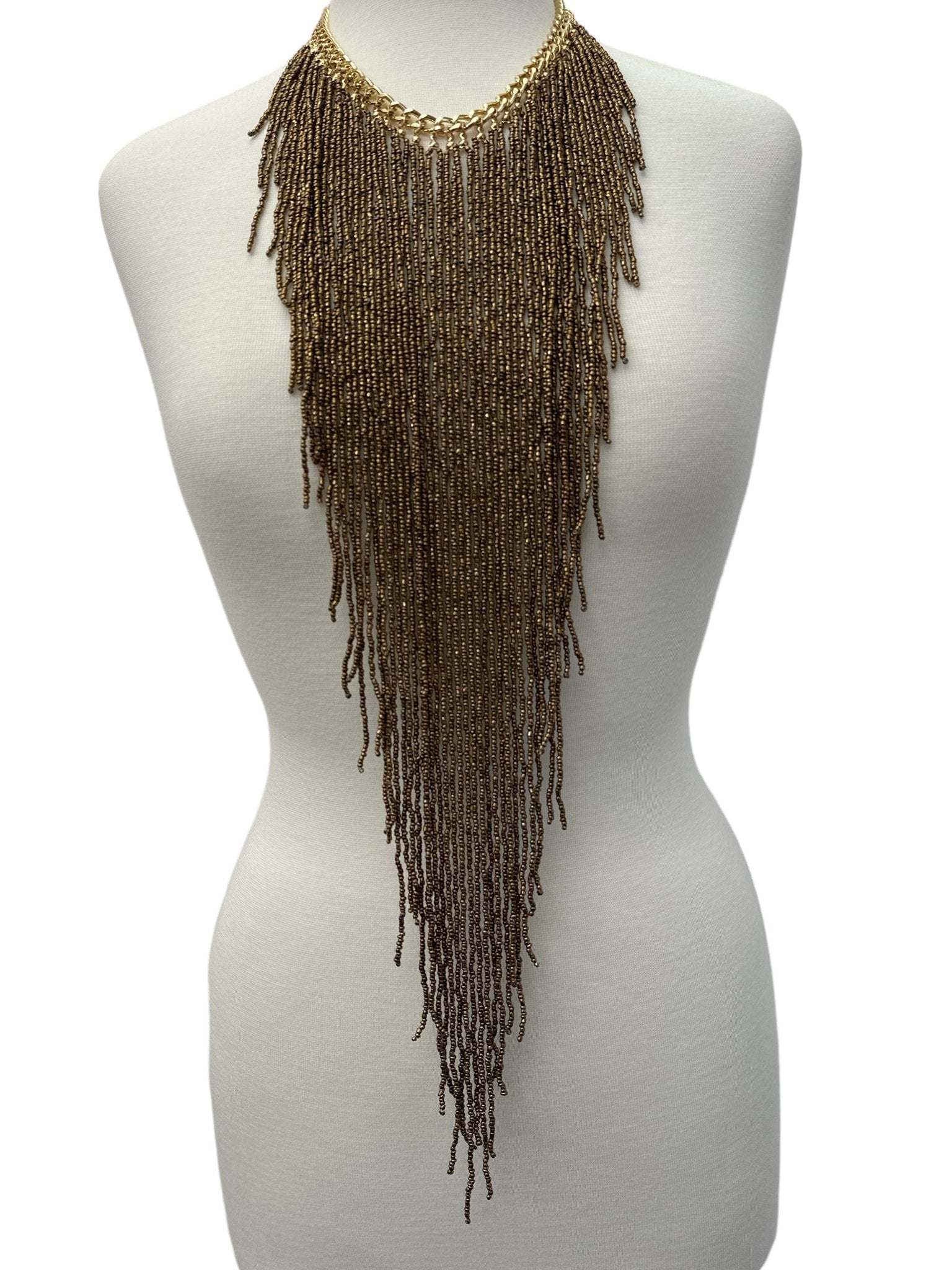Extra Long Bohemian Gold Beaded Tassels Pendant Necklace - Fatisha Boutique