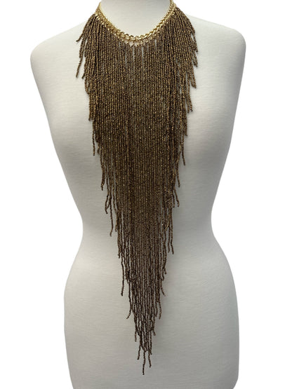 Extra Long Bohemian Gold Beaded Tassels Pendant Necklace - Fatisha Boutique