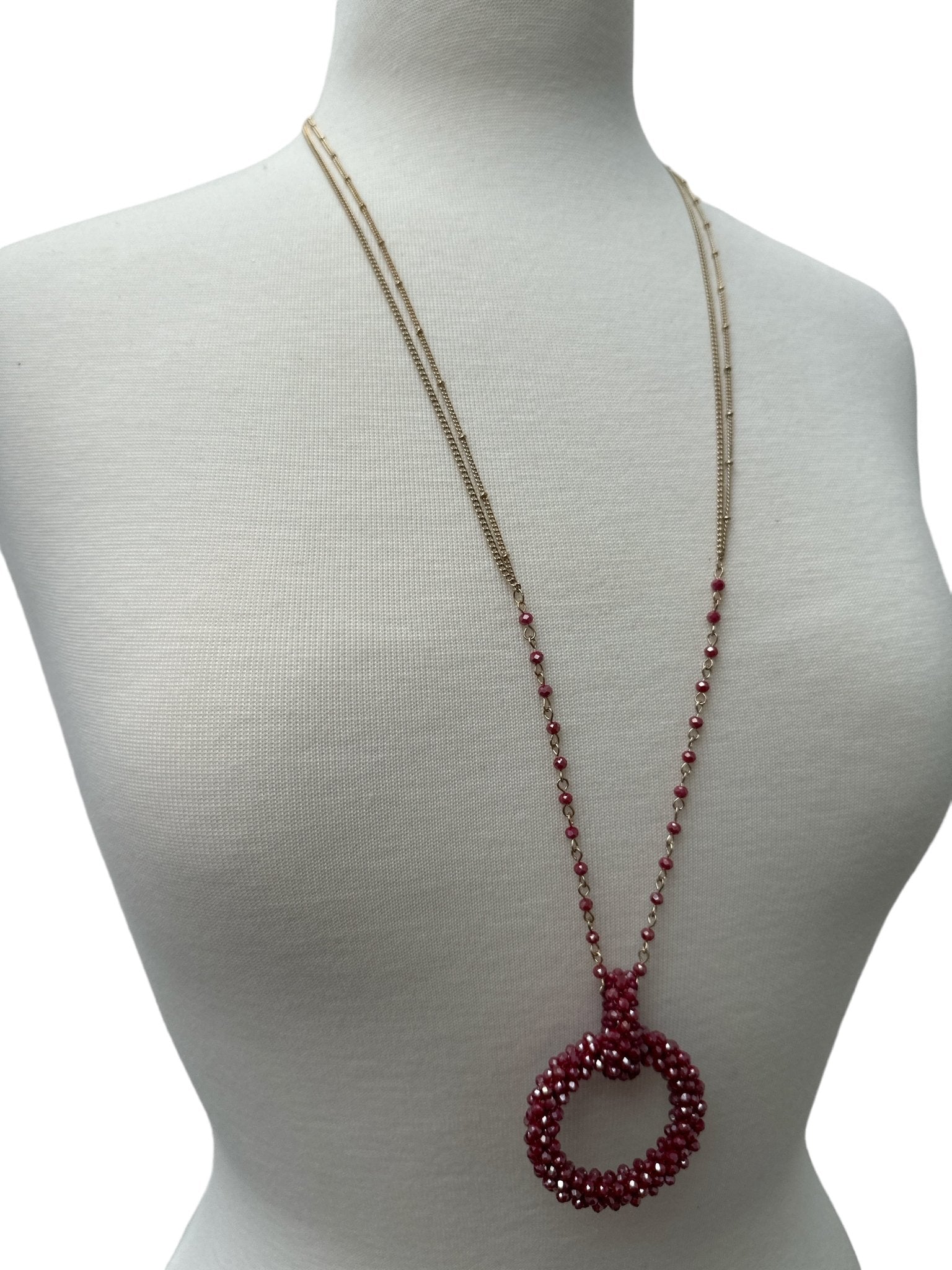 Extra Long Bohemian Pink Beaded Glass Beads Pendant Necklace - Fatisha Boutique