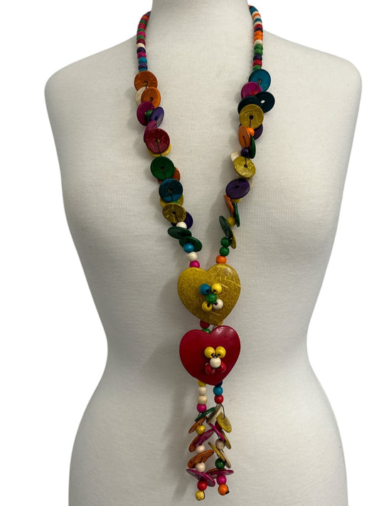 Extra Long Boho Coconut Shell Necklace – Handmade Multicolour Statement Ethnic Jewellery - Fatisha Boutique