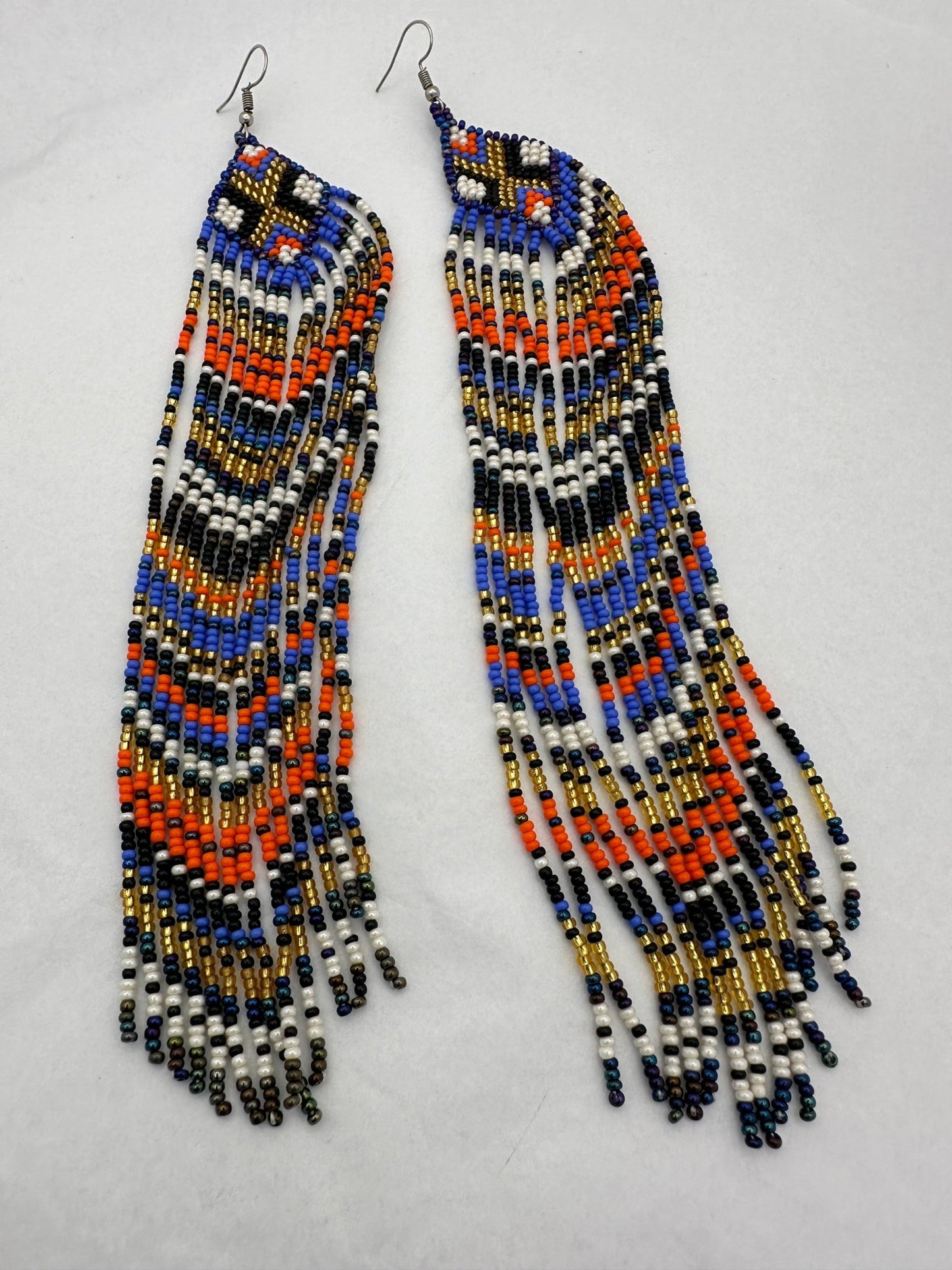 Extra Long Multicolored Beaded Authentic African Ethnic Statement Earrings - Fatisha Boutique