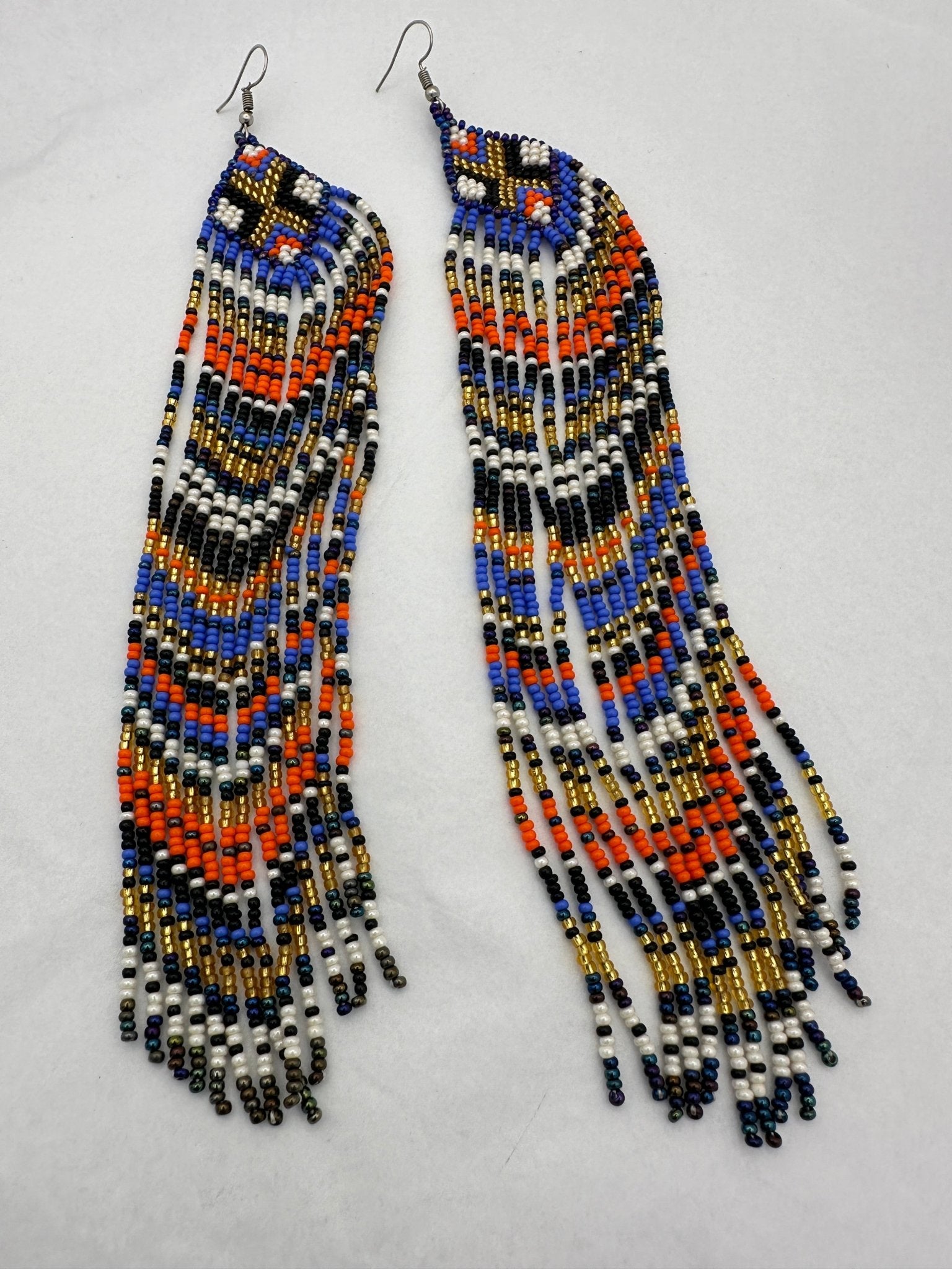 Extra Long Multicolored Beaded Authentic African Ethnic Statement Earrings - Fatisha Boutique