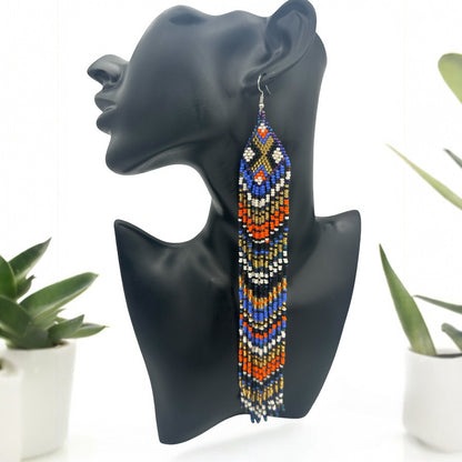 Extra Long Multicolored Beaded Authentic African Ethnic Statement Earrings - Fatisha Boutique