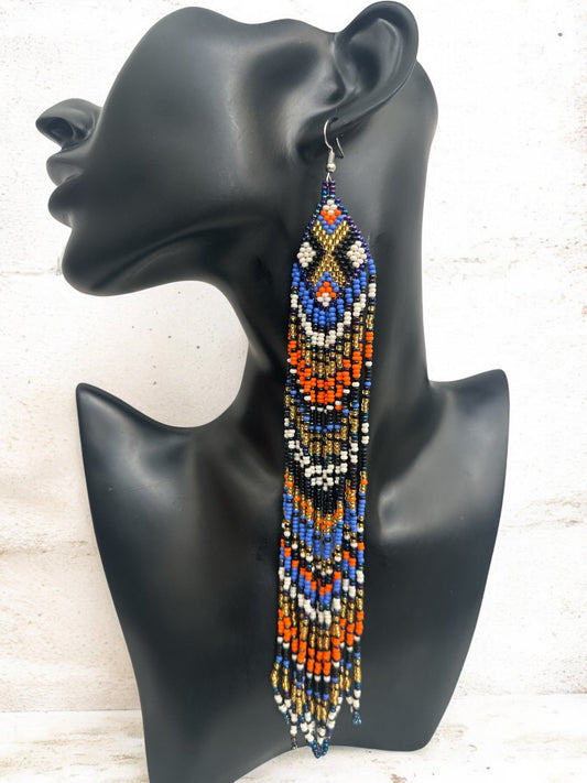 Extra Long Multicolored Beaded Authentic African Ethnic Statement Earrings - Fatisha Boutique