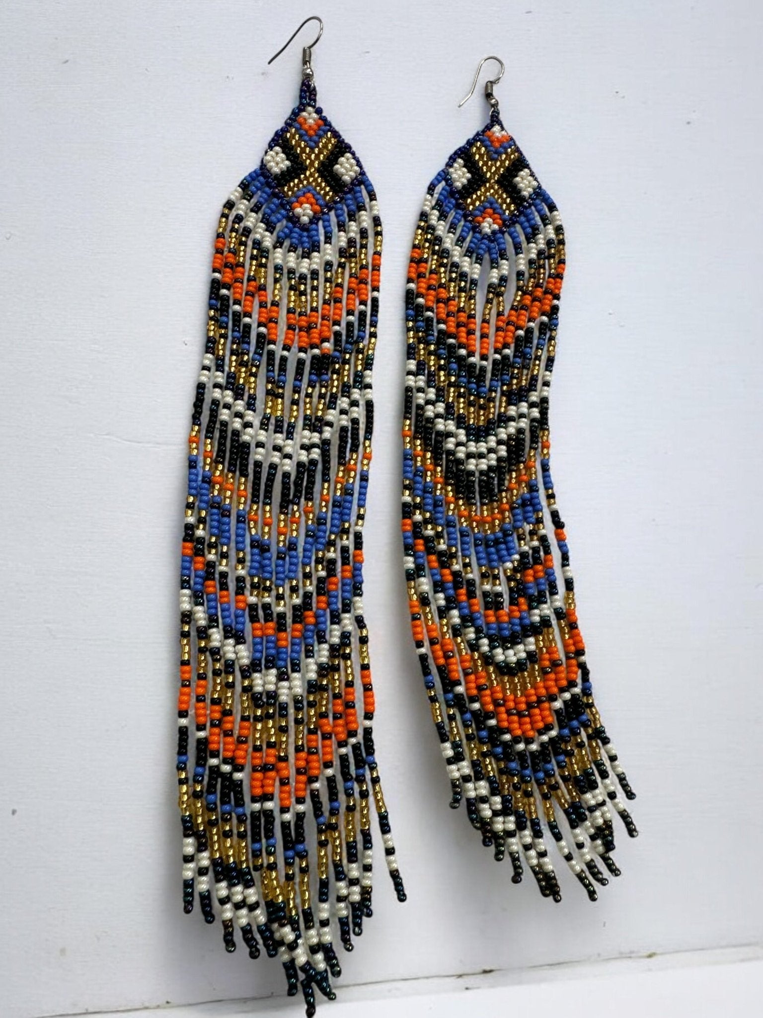 Extra Long Multicolored Beaded Authentic African Ethnic Statement Earrings - Fatisha Boutique