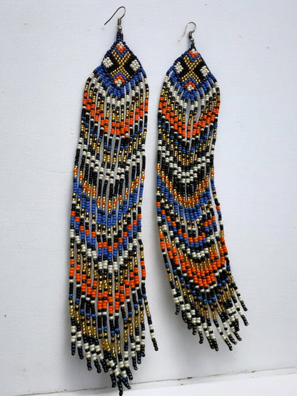 Extra Long Multicolored Beaded Authentic African Ethnic Statement Earrings - Fatisha Boutique