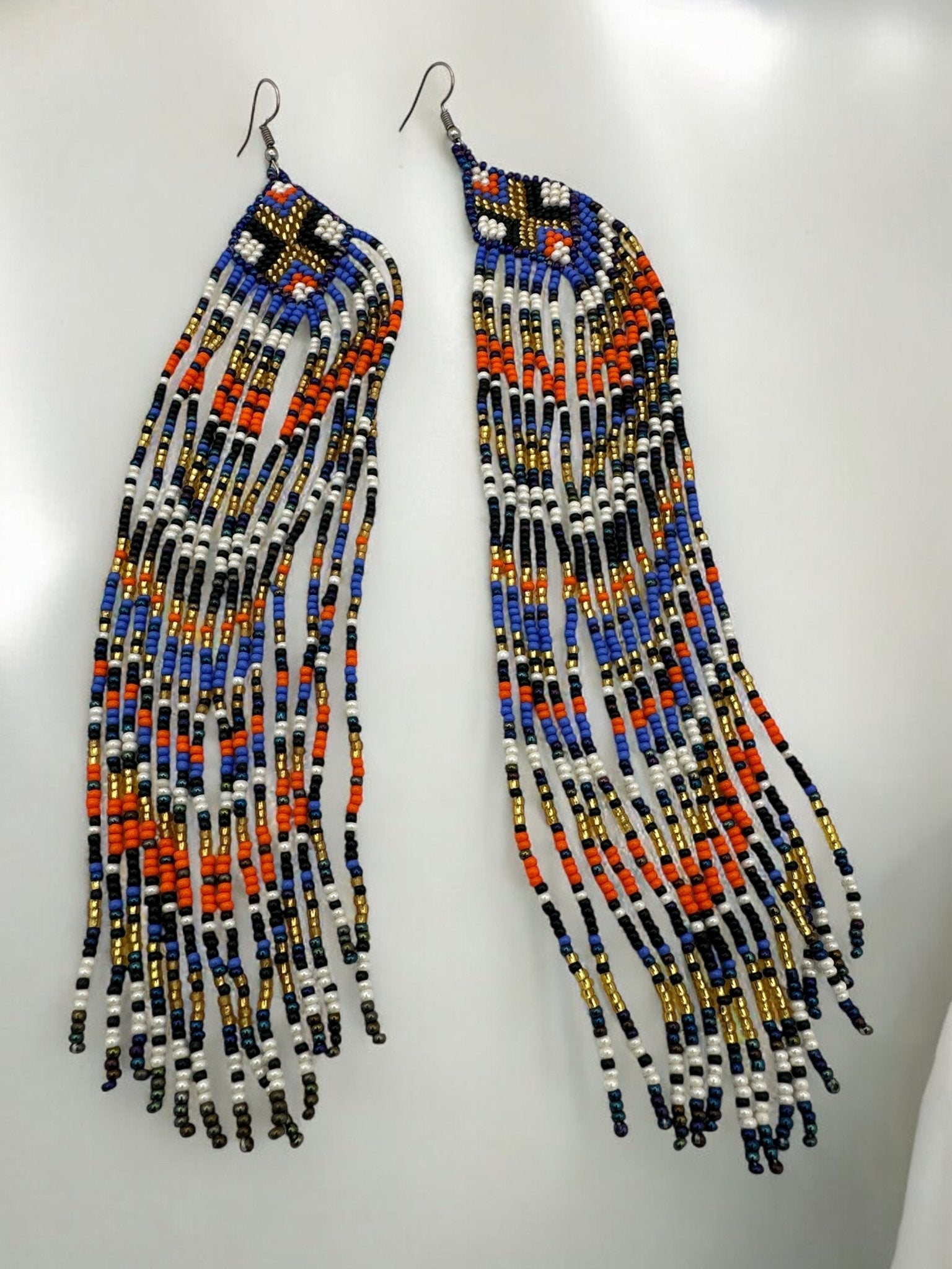 Extra Long Multicolored Beaded Authentic African Ethnic Statement Earrings - Fatisha Boutique