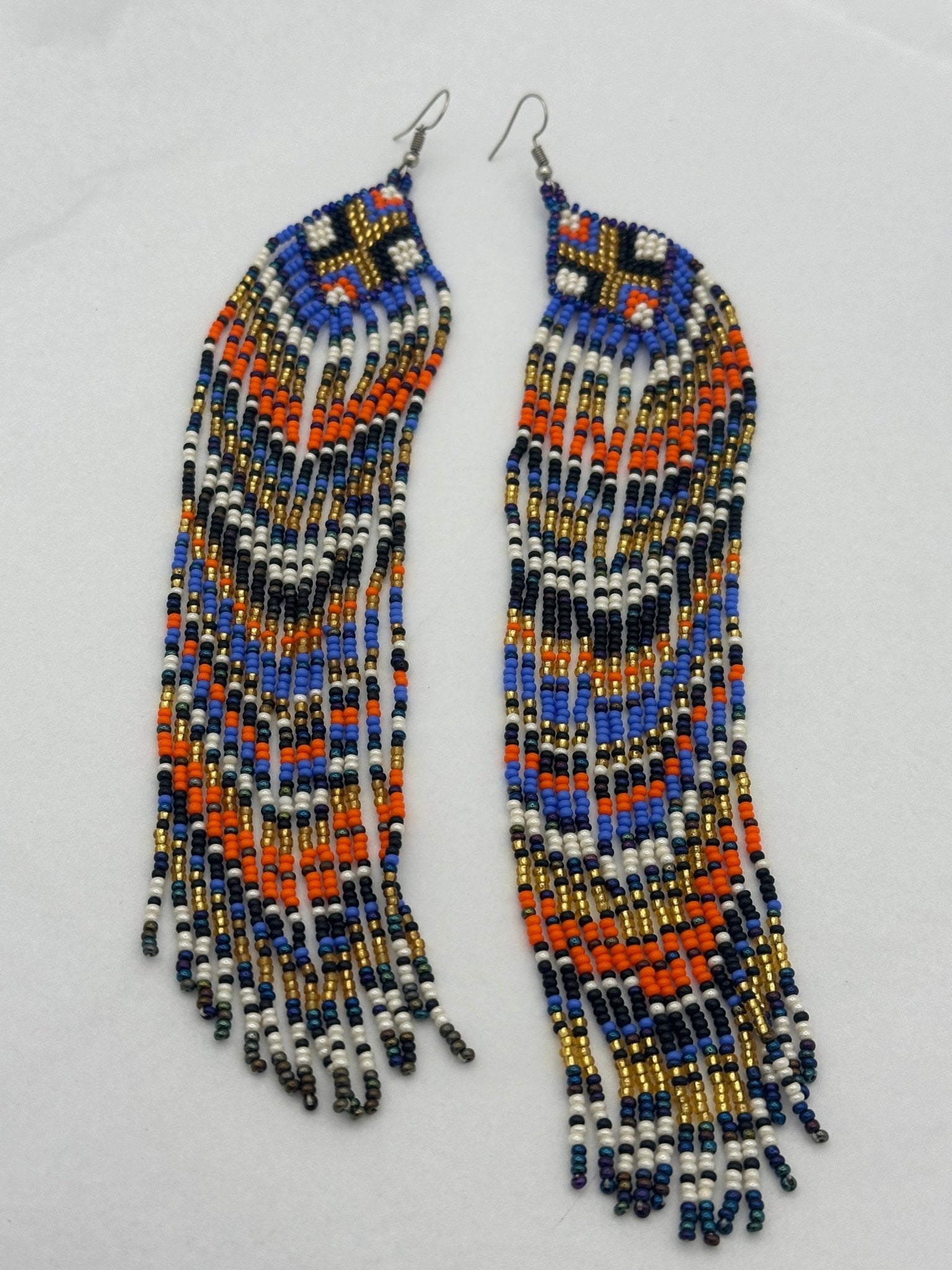 Extra Long Multicolored Beaded Authentic African Ethnic Statement Earrings - Fatisha Boutique