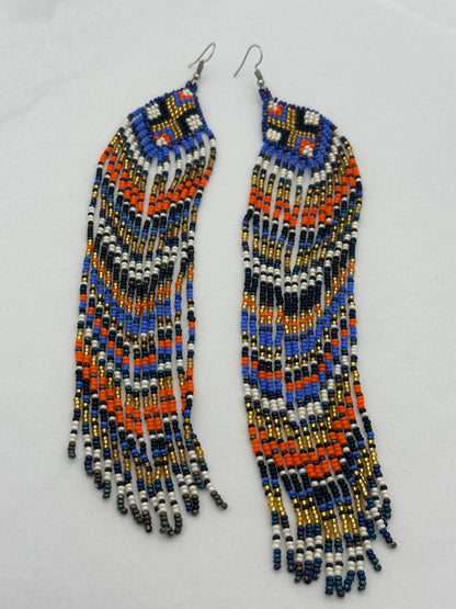 Extra Long Multicolored Beaded Authentic African Ethnic Statement Earrings - Fatisha Boutique