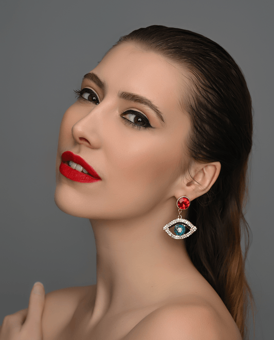 Eye - Catching Crystal Evil Eye Dangle Earrings - Fatisha Boutique
