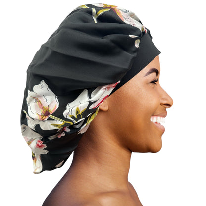 Floral Printed Satin Silk Bonnet Cap – Stylish & Breathable Hair Protection for All Hair Types - Fatisha Boutique