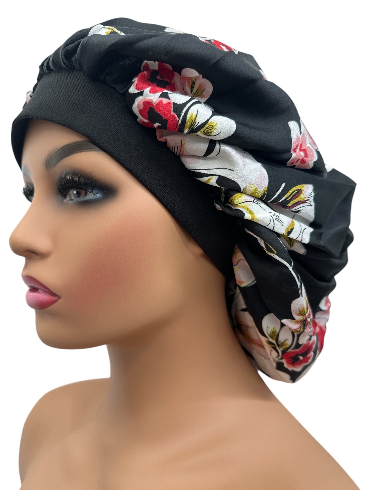 Floral Printed Satin Silk Bonnet Cap – Stylish & Breathable Hair Protection for All Hair Types - Fatisha Boutique
