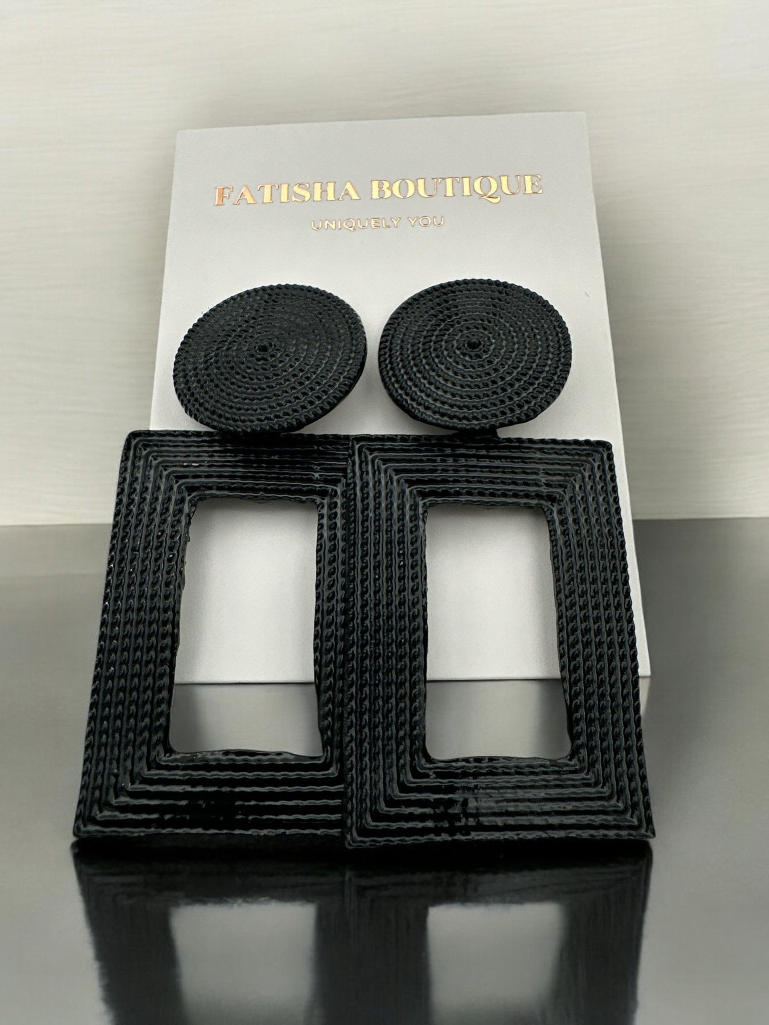 Geometric Textured Gold Statement Earrings – Bold Retro Dangle Earrings for Women - Fatisha Boutique