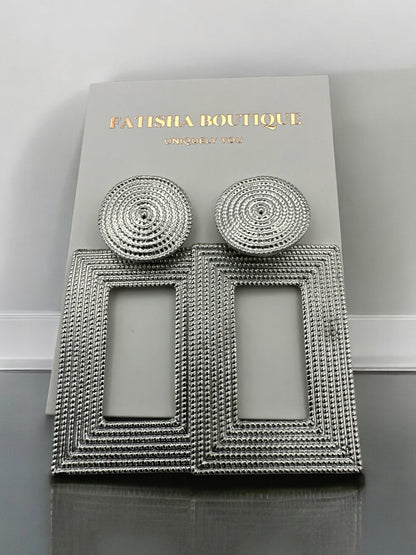 Geometric Textured Gold Statement Earrings – Bold Retro Dangle Earrings for Women - Fatisha Boutique