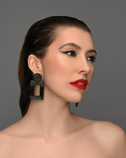 Geometric Textured Gold Statement Earrings – Bold Retro Dangle Earrings for Women - Fatisha Boutique