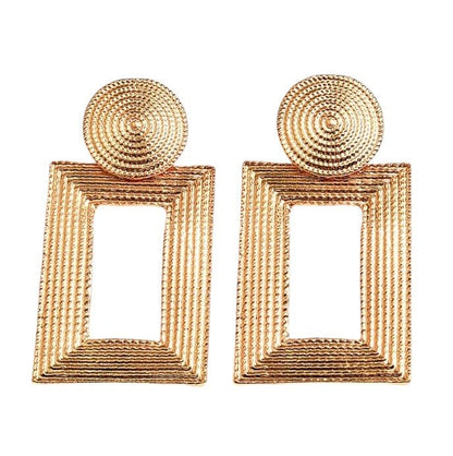 Geometric Textured Gold Statement Earrings – Bold Retro Dangle Earrings for Women - Fatisha Boutique
