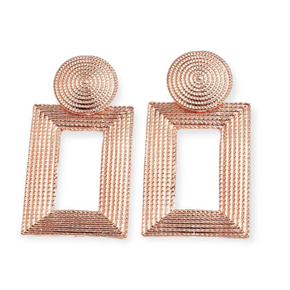 Geometric Textured Gold Statement Earrings – Bold Retro Dangle Earrings for Women - Fatisha Boutique