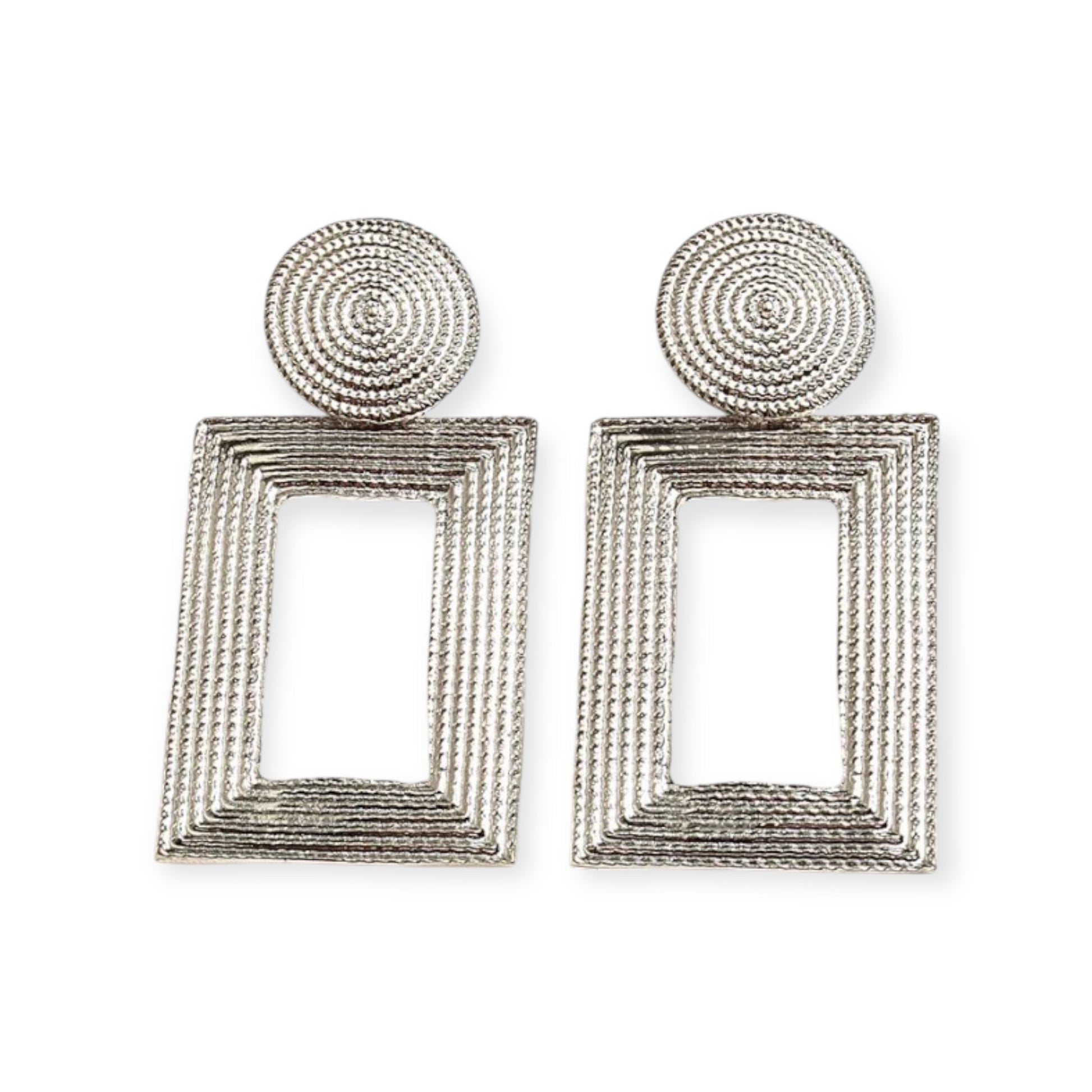 Geometric Textured Gold Statement Earrings – Bold Retro Dangle Earrings for Women - Fatisha Boutique