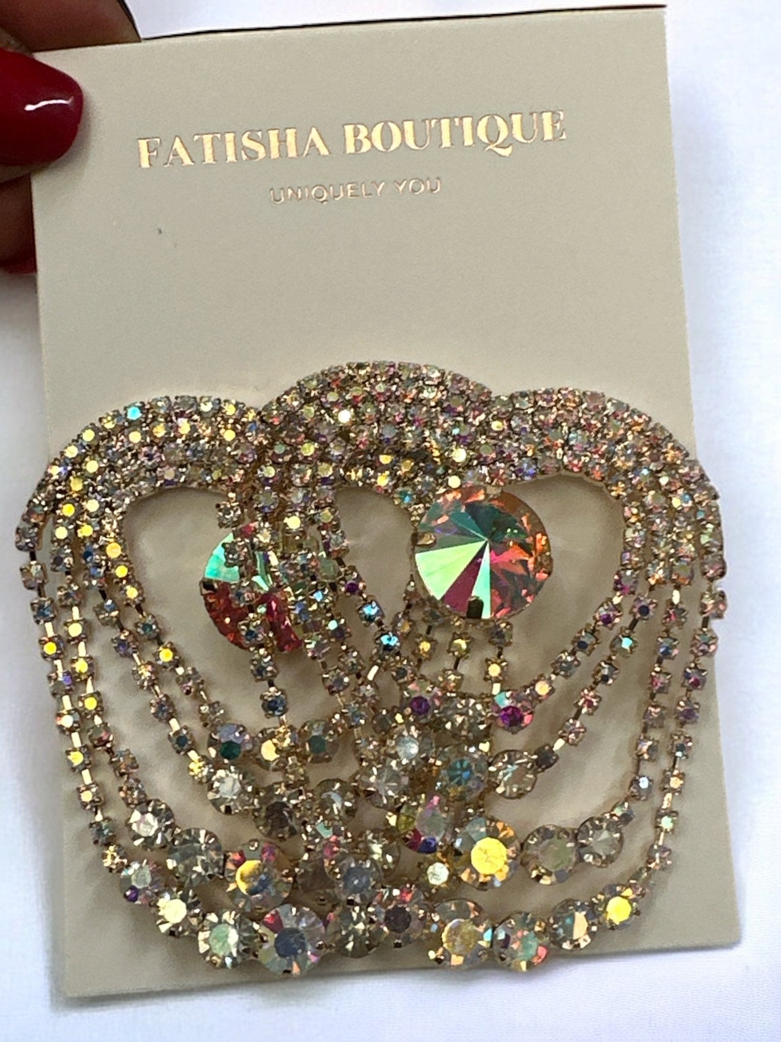 Glamorous AB Silver Statement Diamante Rhinestone Tassel Earrings - Fatisha Boutique