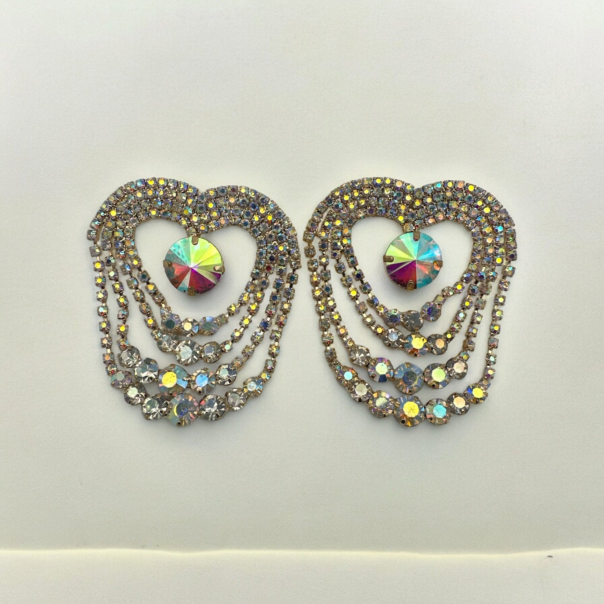 Glamorous AB Silver Statement Diamante Rhinestone Tassel Earrings - Fatisha Boutique