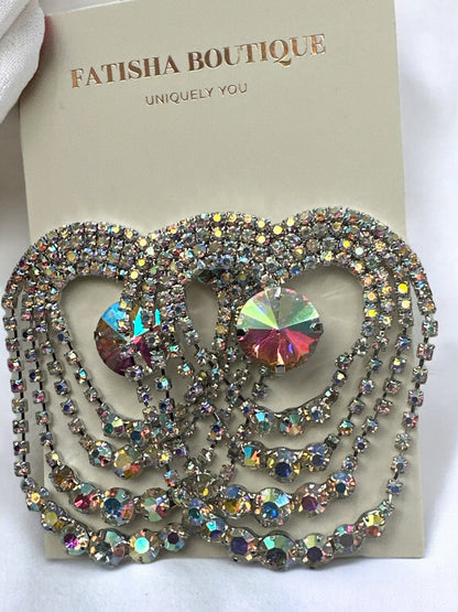 Glamorous AB Silver Statement Diamante Rhinestone Tassel Earrings - Fatisha Boutique