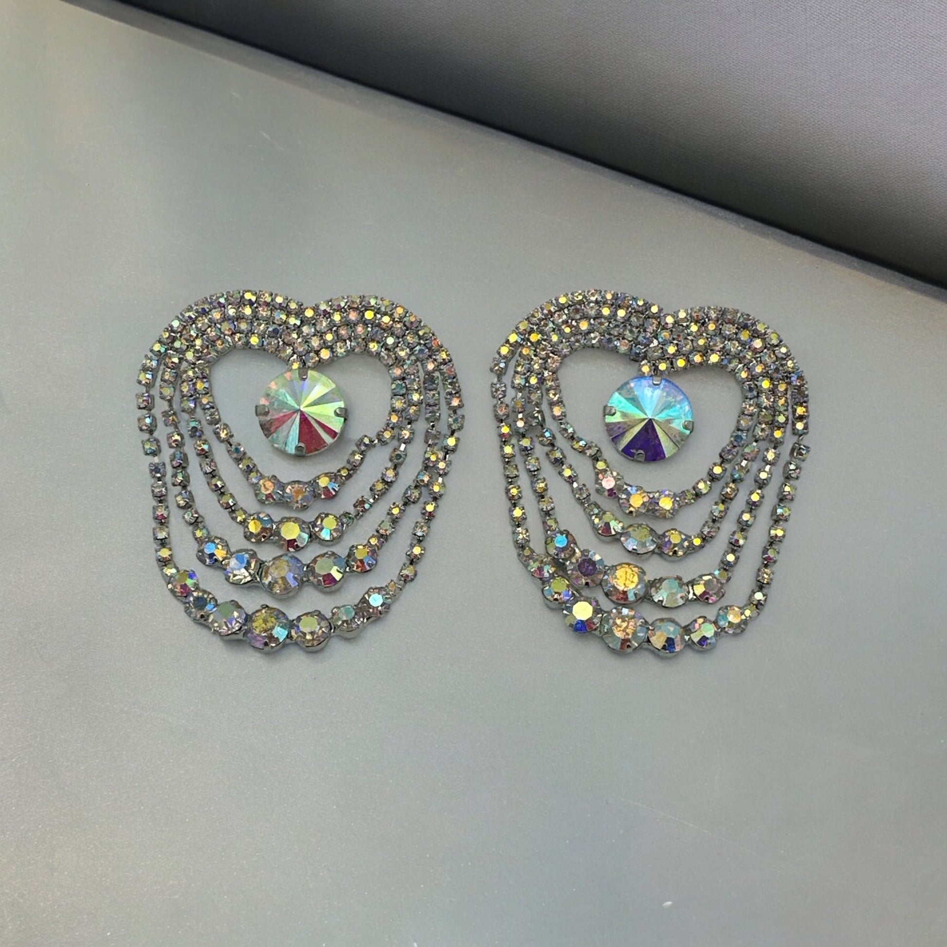 Glamorous AB Silver Statement Diamante Rhinestone Tassel Earrings - Fatisha Boutique