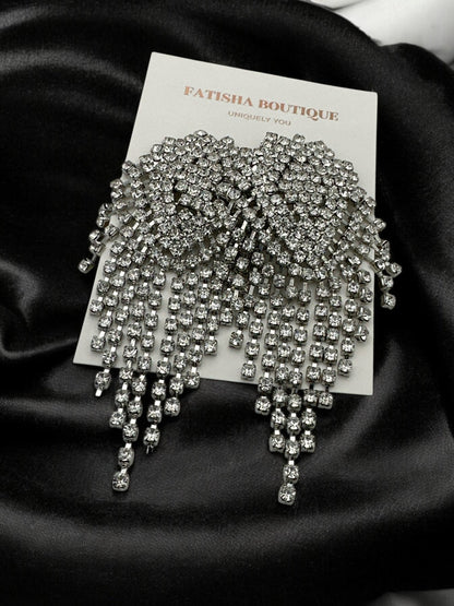 Glamorous Diamante Rhinestone Crystal Cascade Tassel Statement Drop Earrings - Fatisha Boutique