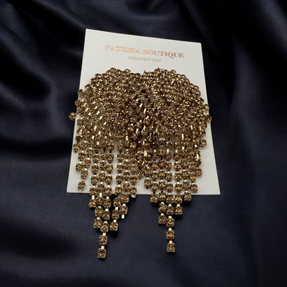 Glamorous Diamante Rhinestone Crystal Cascade Tassel Statement Drop Earrings - Fatisha Boutique