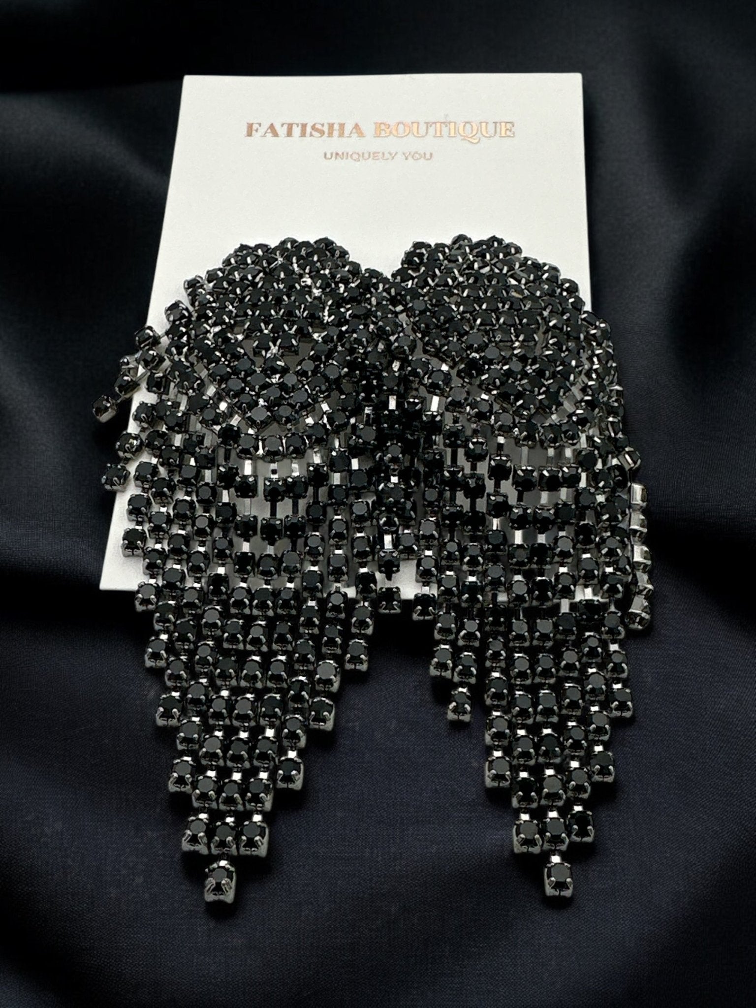 Glamorous Diamante Rhinestone Crystal Cascade Tassel Statement Drop Earrings - Fatisha Boutique