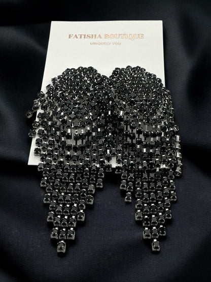 Glamorous Diamante Rhinestone Crystal Cascade Tassel Statement Drop Earrings - Fatisha Boutique