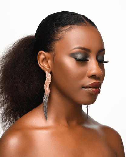 Glamorous Flame Designed Diamante Rhinestone Long Tassel Earrings - Fatisha Boutique