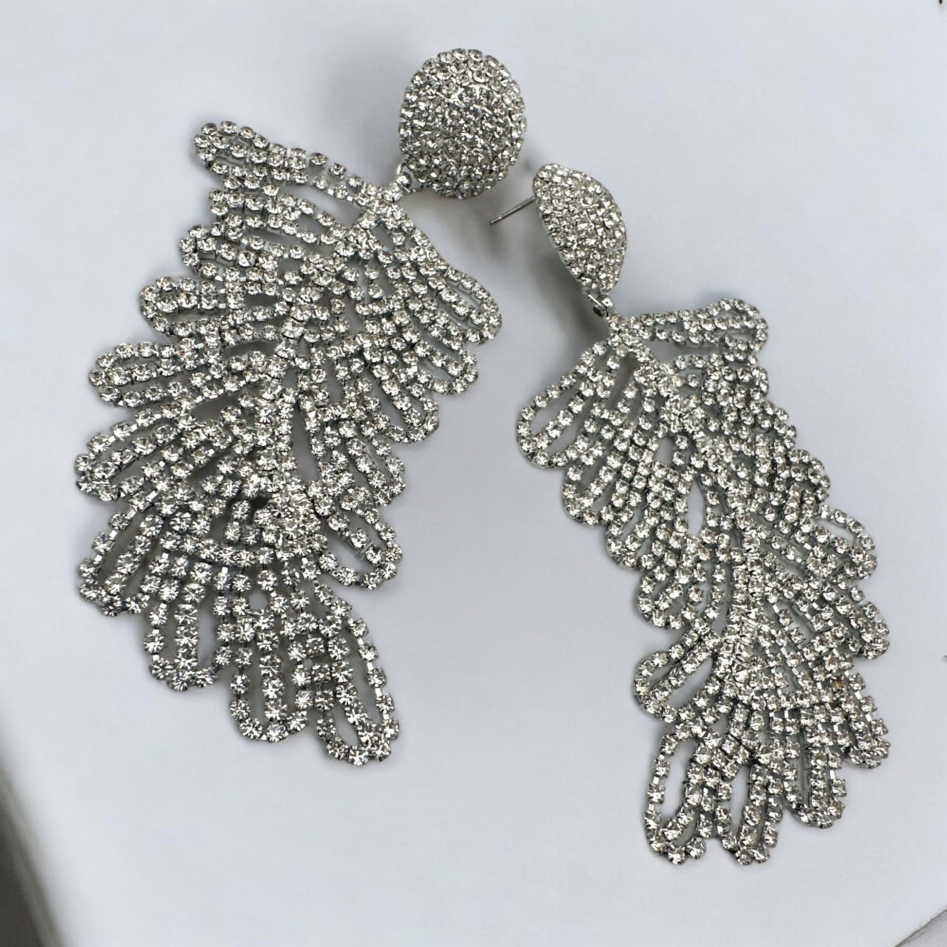 Glamorous Large Elegant Statement Diamante Rhinestone Leaf Stud Earrings - Fatisha Boutique