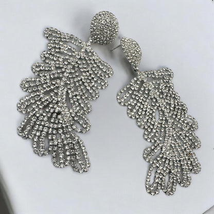 Glamorous Large Elegant Statement Diamante Rhinestone Leaf Stud Earrings - Fatisha Boutique