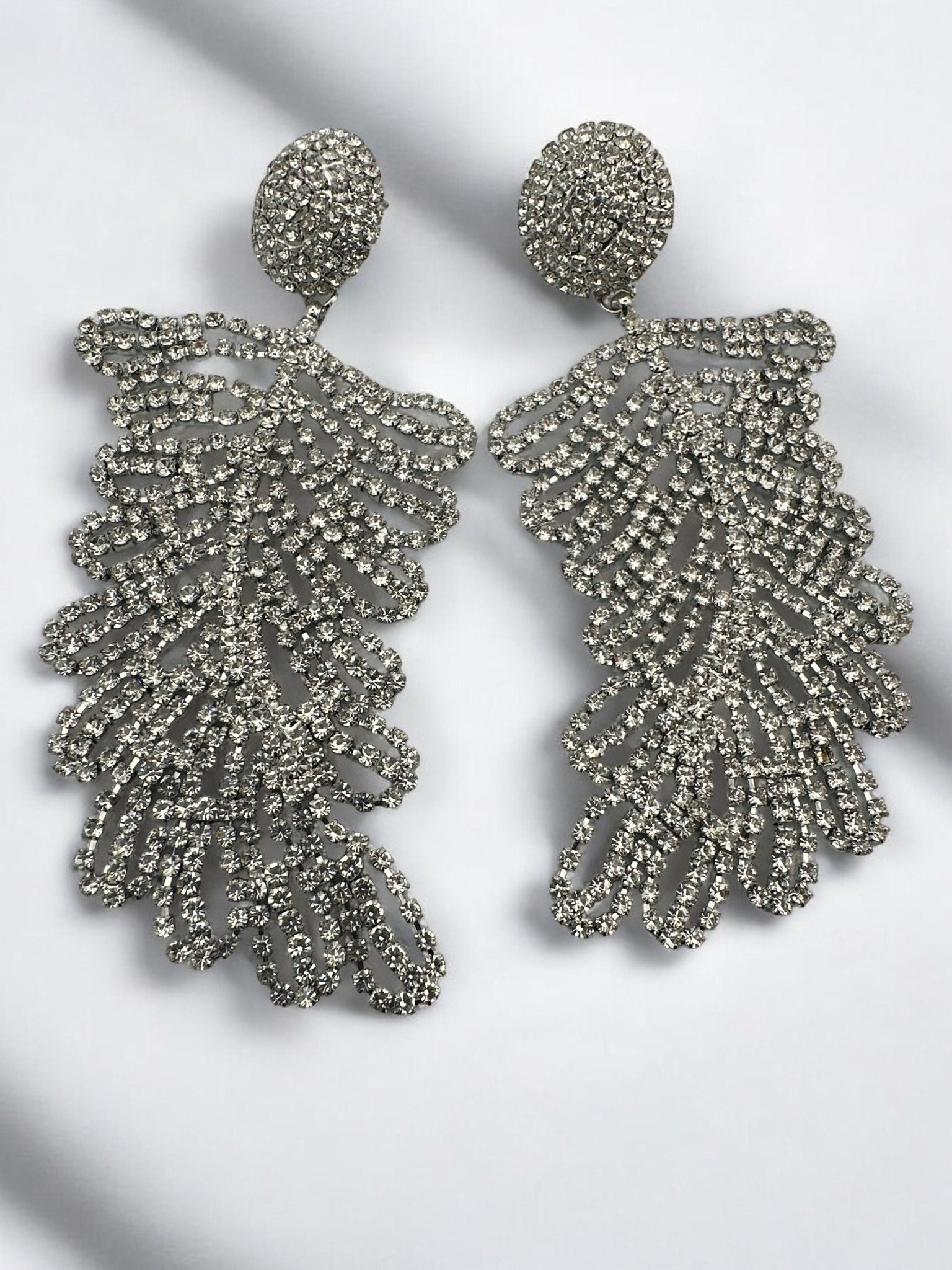 Glamorous Large Elegant Statement Diamante Rhinestone Leaf Stud Earrings - Fatisha Boutique