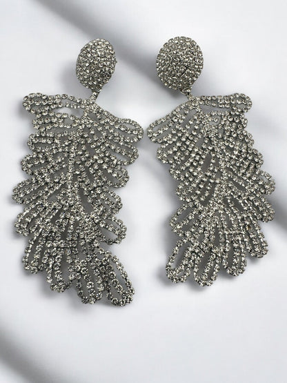 Glamorous Large Elegant Statement Diamante Rhinestone Leaf Stud Earrings - Fatisha Boutique