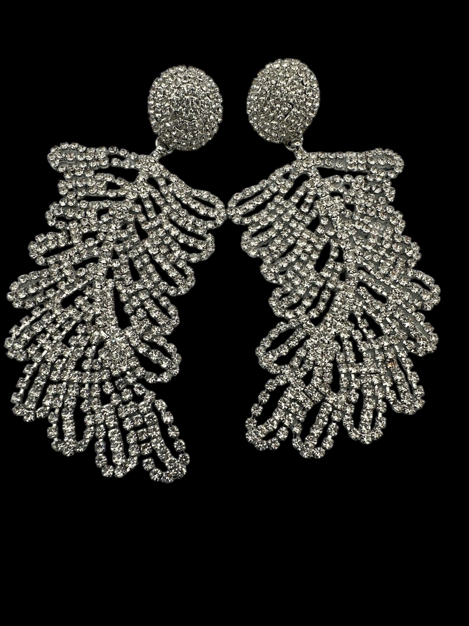 Glamorous Large Elegant Statement Diamante Rhinestone Leaf Stud Earrings - Fatisha Boutique