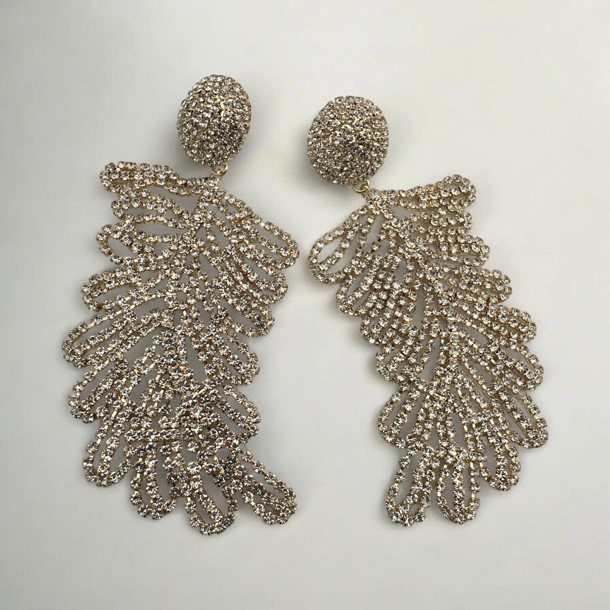 Glamorous Large Elegant Statement Diamante Rhinestone Leaf Stud Earrings - Fatisha Boutique