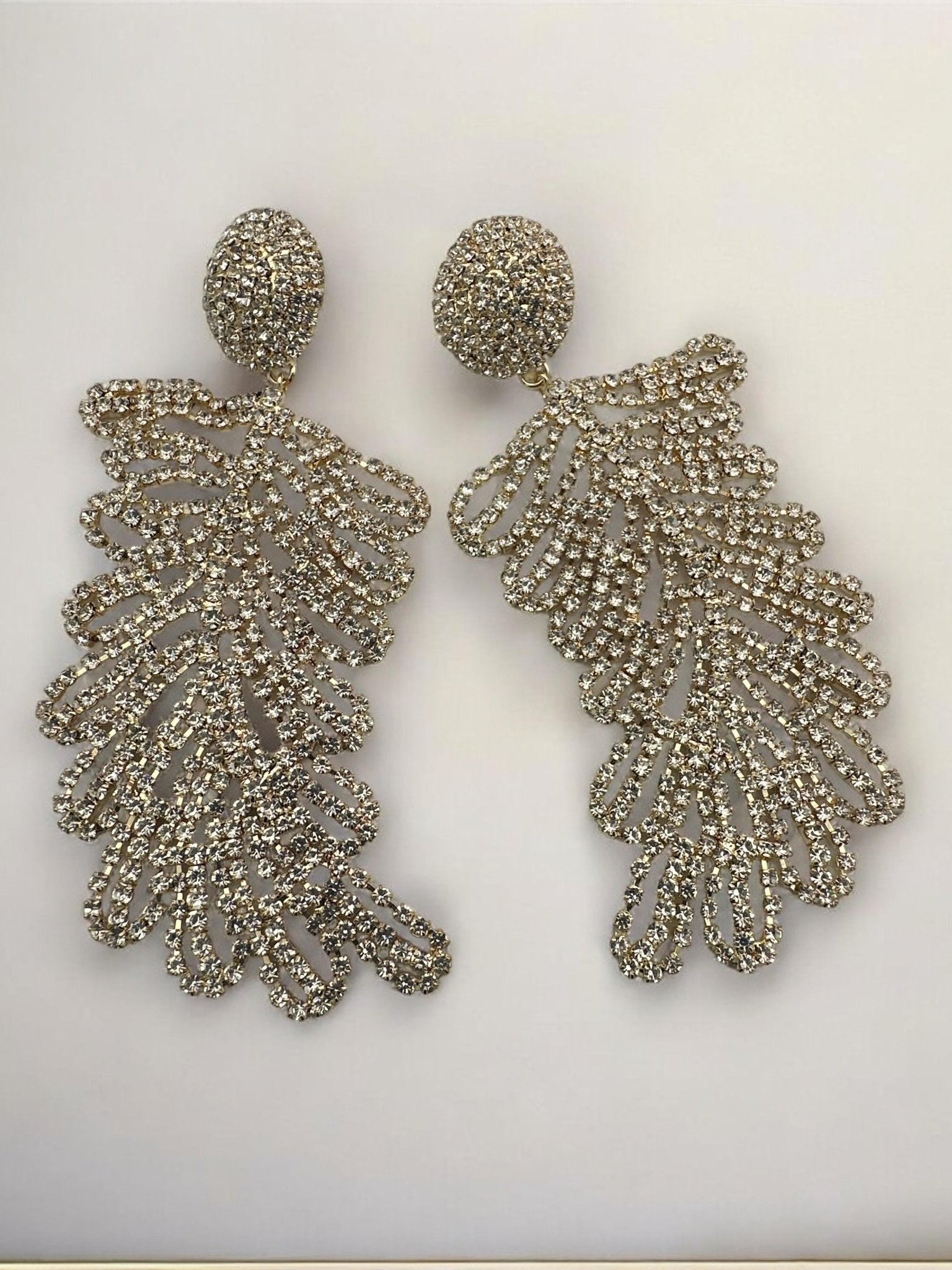 Glamorous Large Elegant Statement Diamante Rhinestone Leaf Stud Earrings - Fatisha Boutique