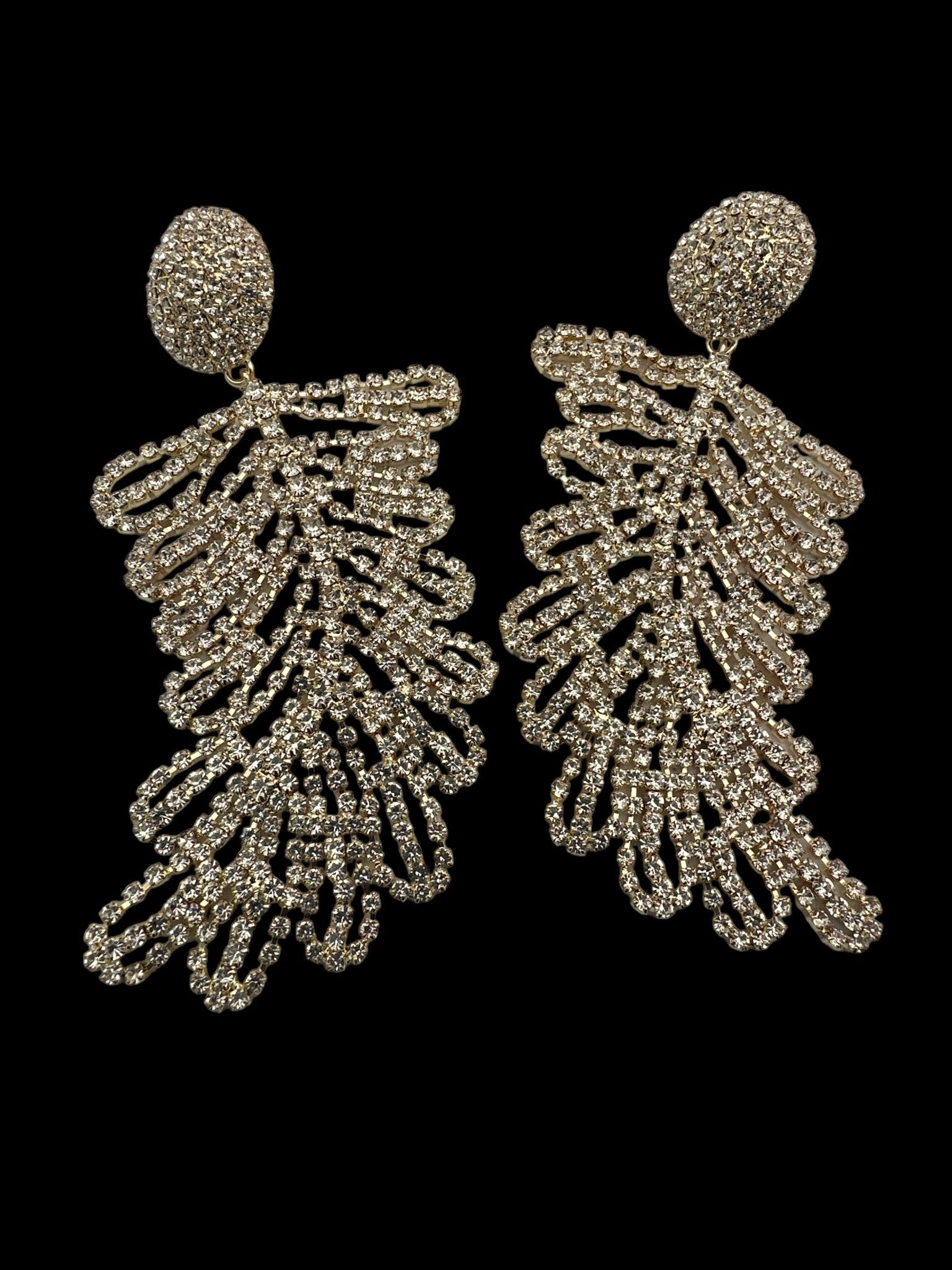 Glamorous Large Elegant Statement Diamante Rhinestone Leaf Stud Earrings - Fatisha Boutique