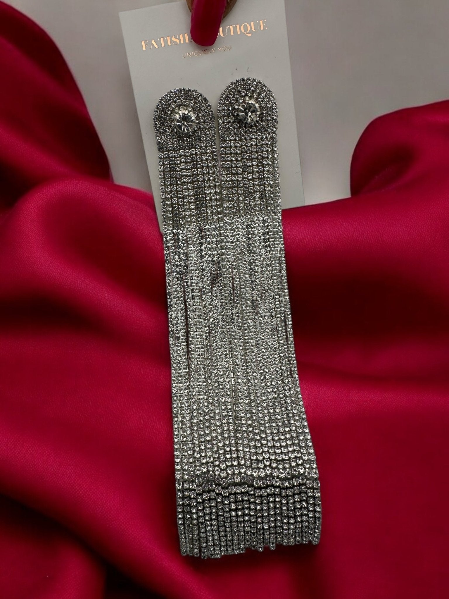 Glamorous Long Tassel Crystal Rhinestone Statement Earrings - Fatisha Boutique