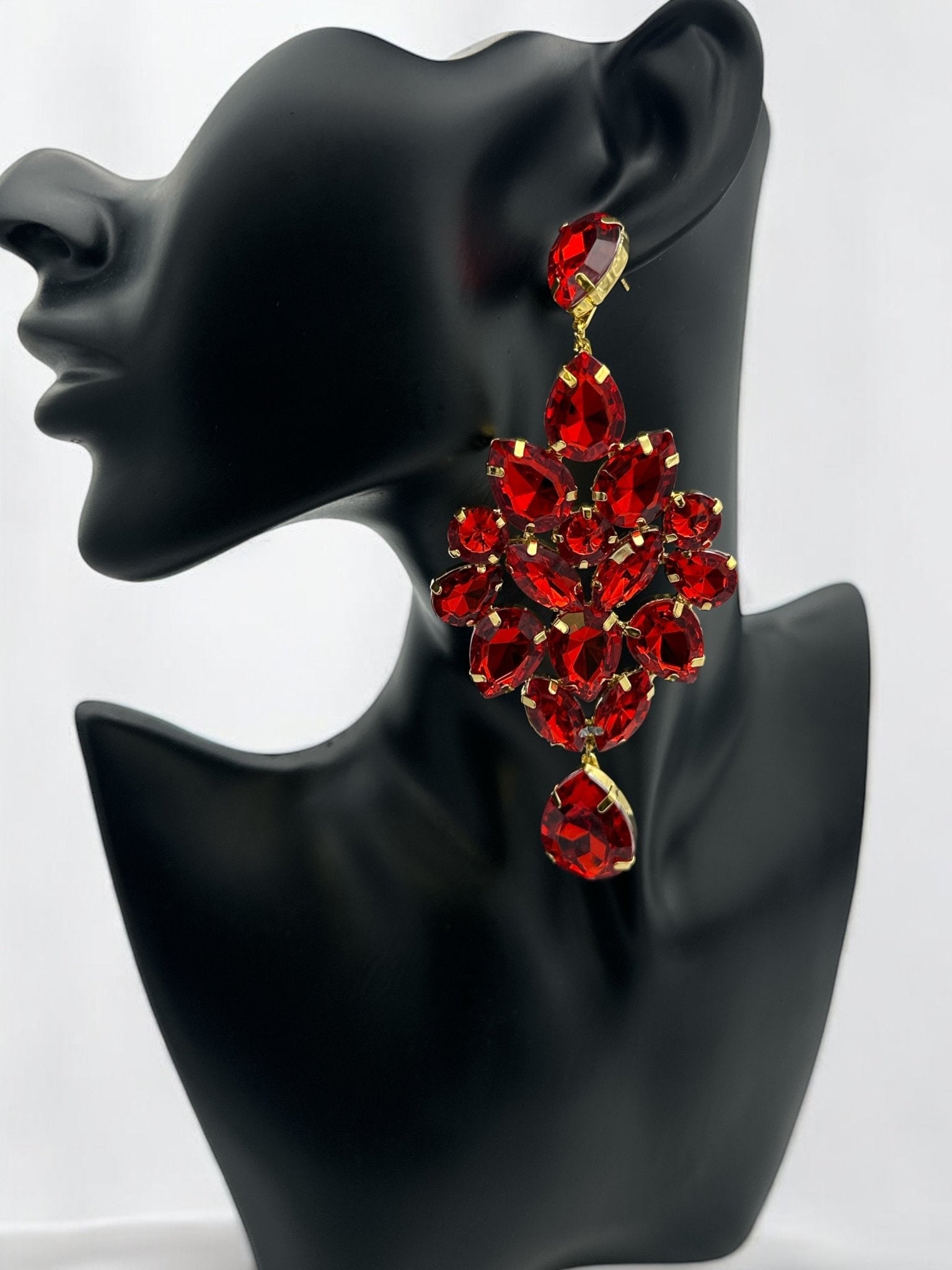 Glamorous Red Rhinestone Crystal Teardrop Statement Earrings - Fatisha Boutique