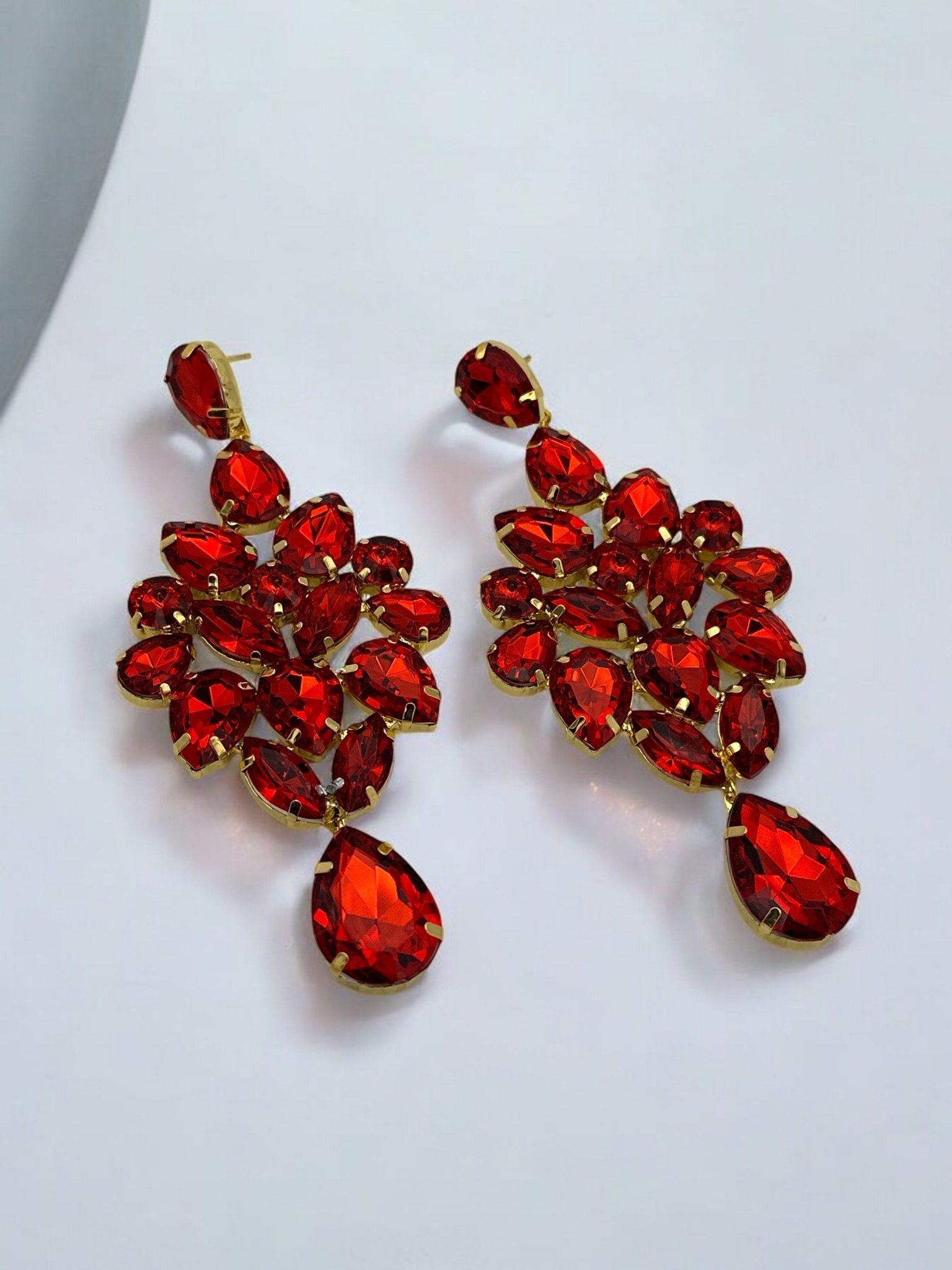 Glamorous Red Rhinestone Crystal Teardrop Statement Earrings - Fatisha Boutique