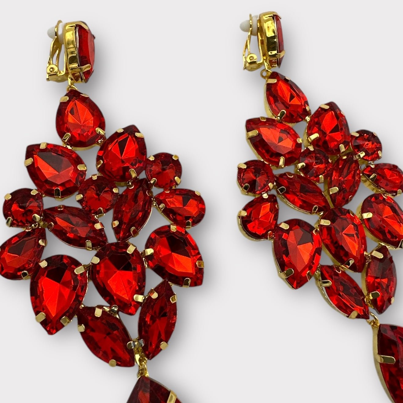 Glamorous Red Rhinestone Crystal Teardrop Statement Earrings - Fatisha Boutique