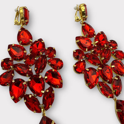 Glamorous Red Rhinestone Crystal Teardrop Statement Earrings - Fatisha Boutique